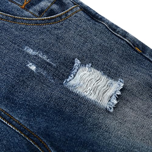 Image of Kidscool Space Baby & Little Kids 3 Side Buttons Striped Lining Ripped Fashion Jeans Overalls