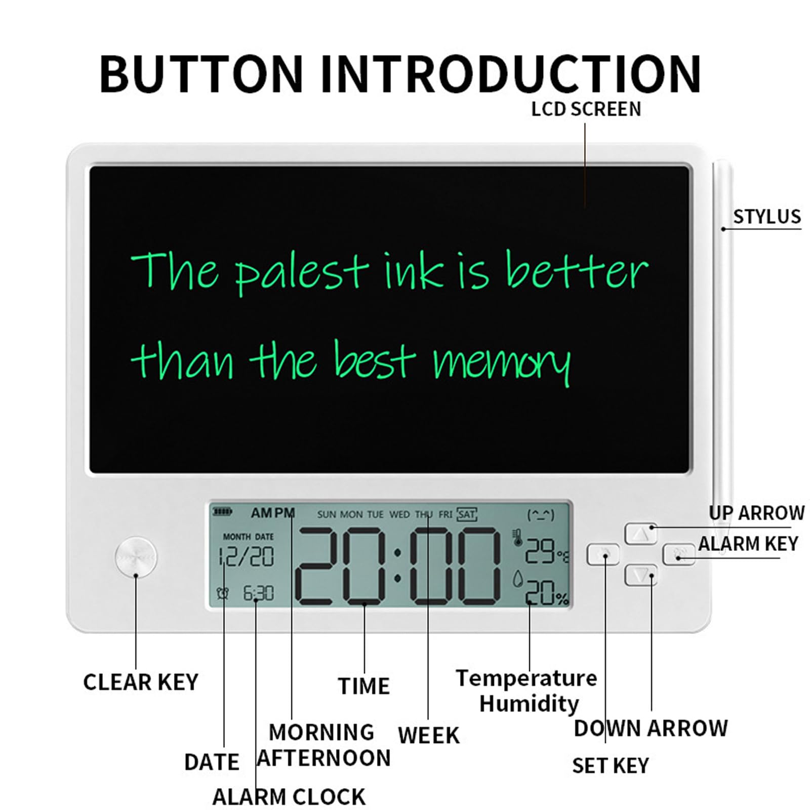 Maizoon Calendario Electrónico con LCD Gran Tableta de Escritura Modelo de Carga Reloj Digital Visualización de Fecha Wordpad Multifuncional Ideal para Estudiante Hogar Oficina Trabajo