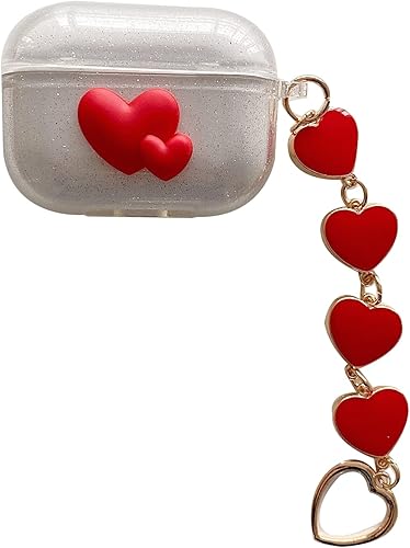 Miniatura 1 de Funda protectora 3D con diseño de corazón rojo a prueba de golpes con colgante para AirPods Pro que absorbe los golpes para mujeres, niñas, hombres,