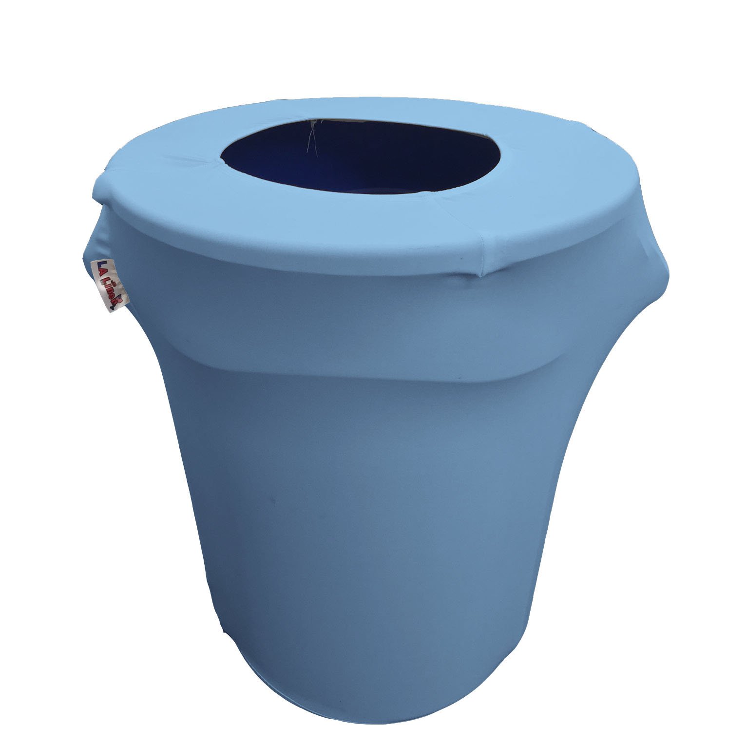 LA Linen Stretch Spandex Fitted Trash Can Cover 32-Gallon Round, Bin Waste Container Cover, Outdoor Indoor Patio Backyard Decor, Blue Light