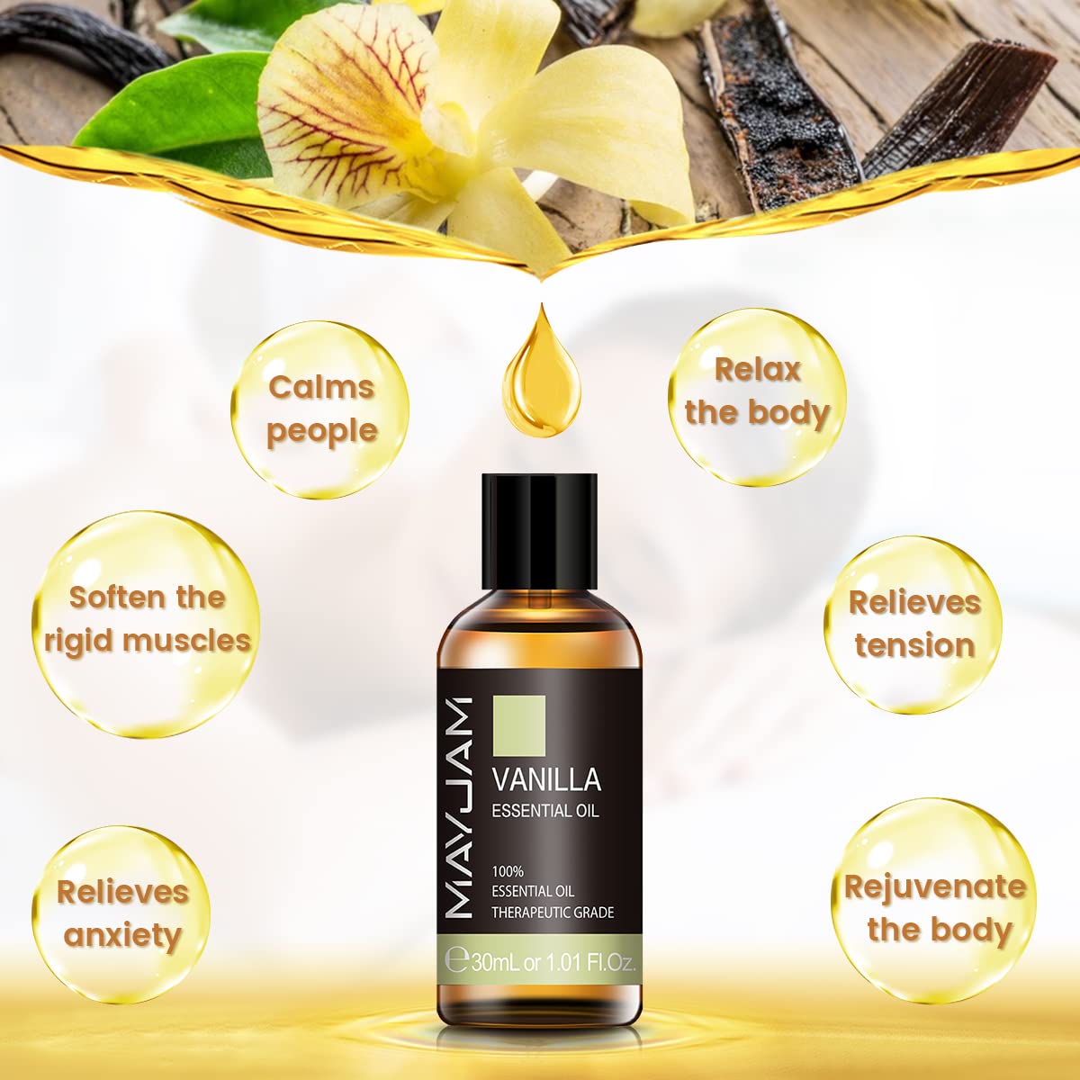 MAYJAM Set di Oli Essenziali 3 * 30ml Arancio Dolce Vaniglia Lavanda, Set Regalo Di Oli Essenziali Per Aromaterapia Per Diffusore, Umidificatore