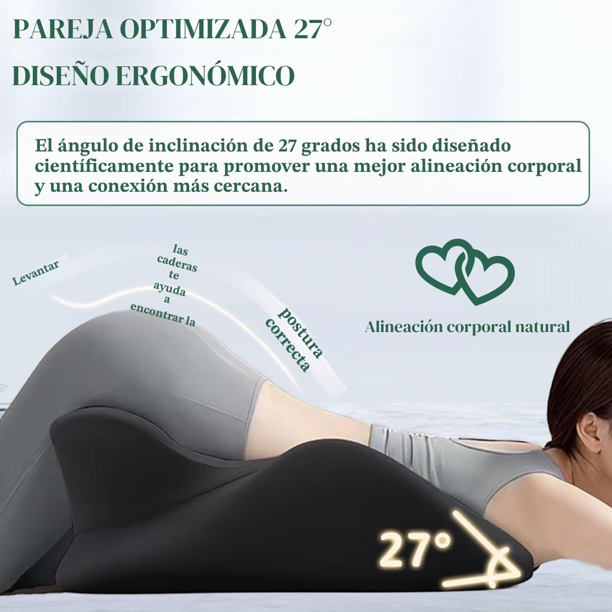 Almohada para Parejas de 27° - Cuña de Espuma viscoelástica para Mayor Comodidad y conexión - Almohada ergonómica, Funda fácil de Limpiar,Negro
