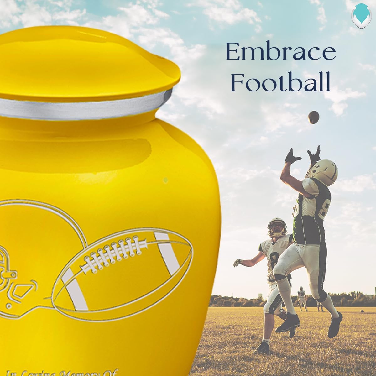 Geturns - Small Personalized Football Cremation Urns for Human Ashes I Yellow Funeral Urn for Men and Women I Holds up to 44 Cubic Inches
