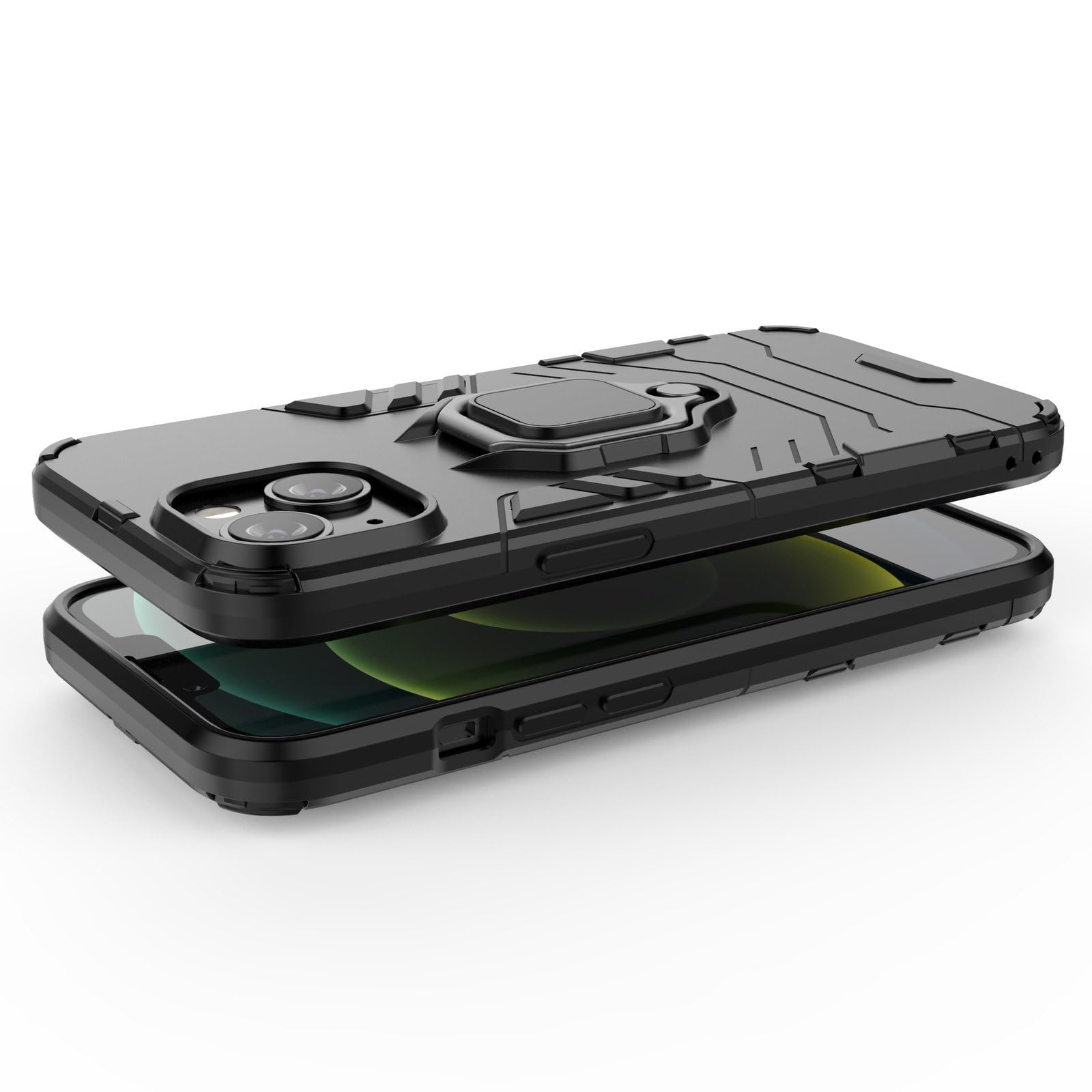 Max Power Digital Cover per IPhone 14 con Anello, Custodia Supporto Magnetica Rigida Resistente Antiurto Doppio Strato Protettiva Calamita Bumper Case (IPhone 14, Nero)
