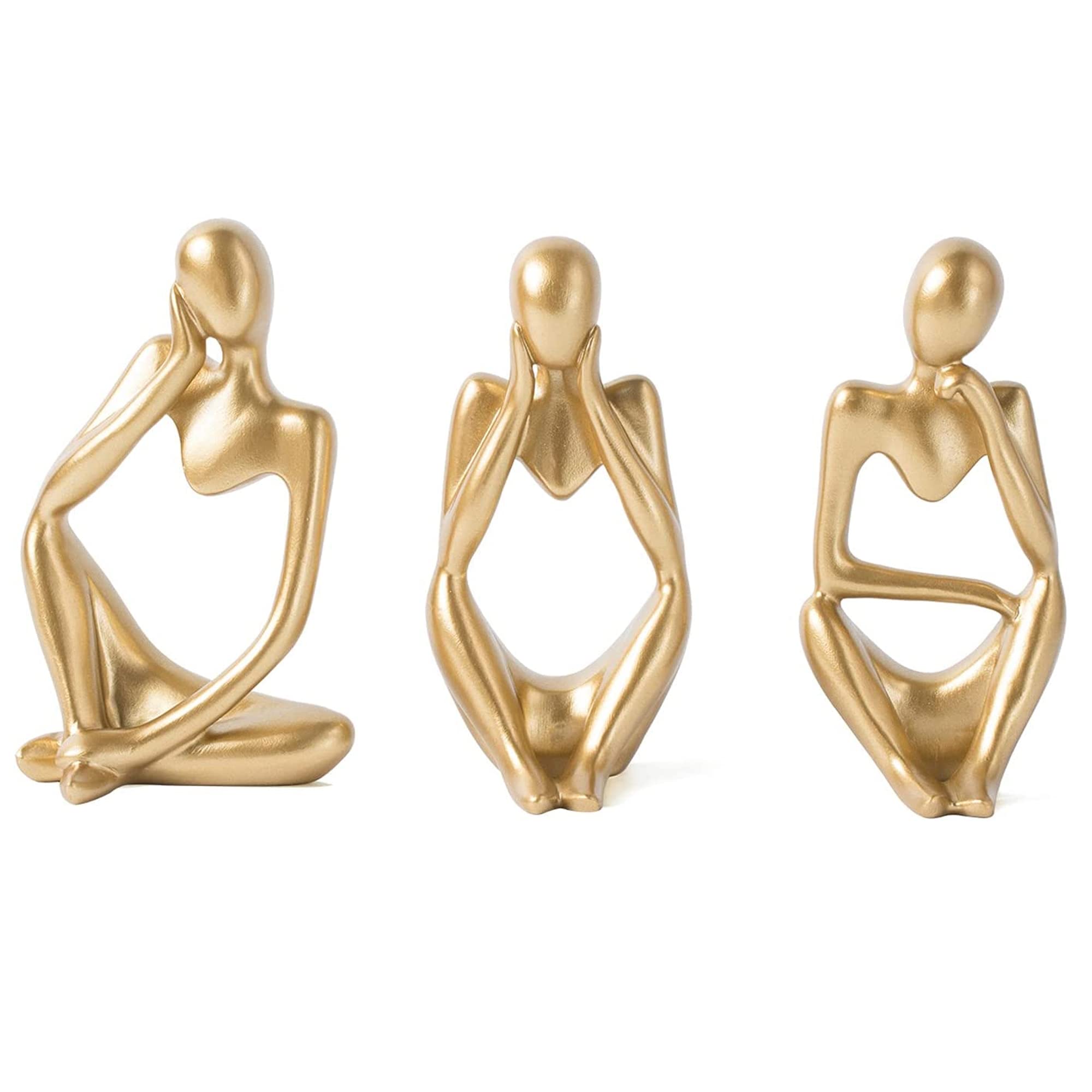 Sulfar Thinker Statue Set | Abstract Art Sculptures for Home & Office Decor | Modern Gold Finish | Decorative Figurines Set of 3