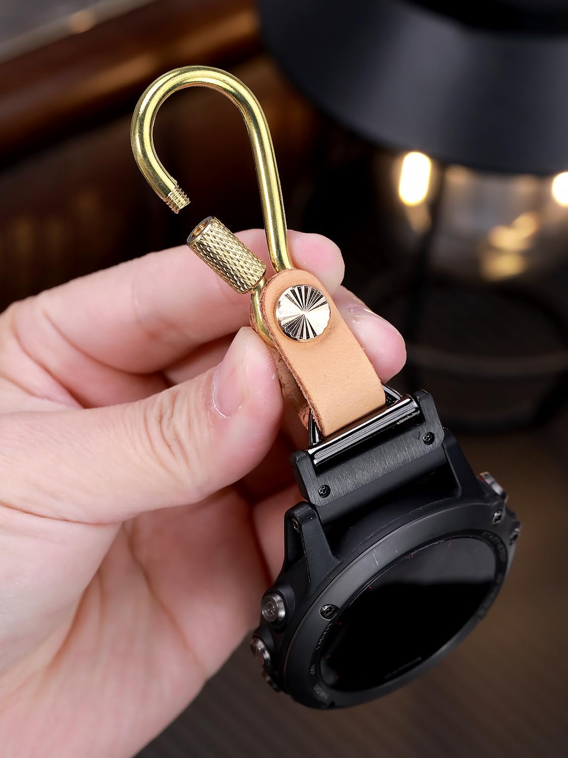 Brass Vegetable Tanned Leather Compatible with Garmin watch Bands Fob Fenix8/7/6x/5x/3x/5s 47mm51/43 pro Quick Fit Clip Chain - Image 2