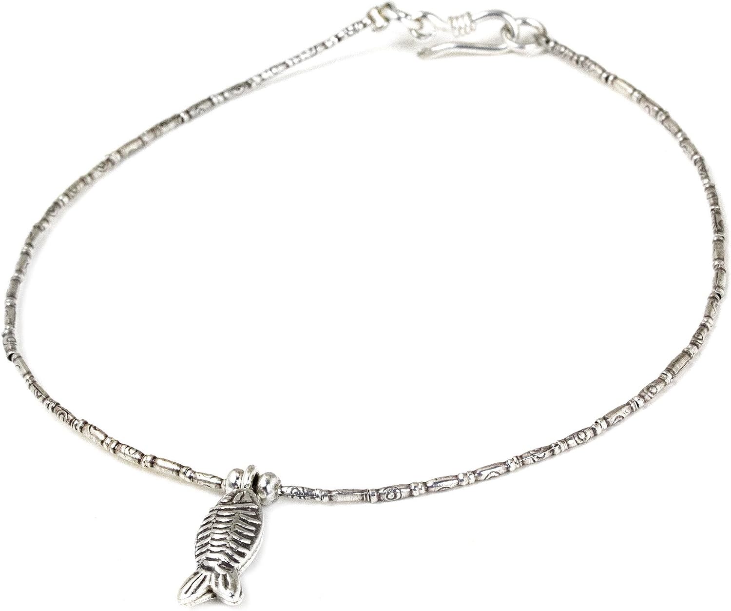 NOVICA Handmade Silver Anklet 950 Fine Charm Thailand [9.75 in L] 'Minnow'