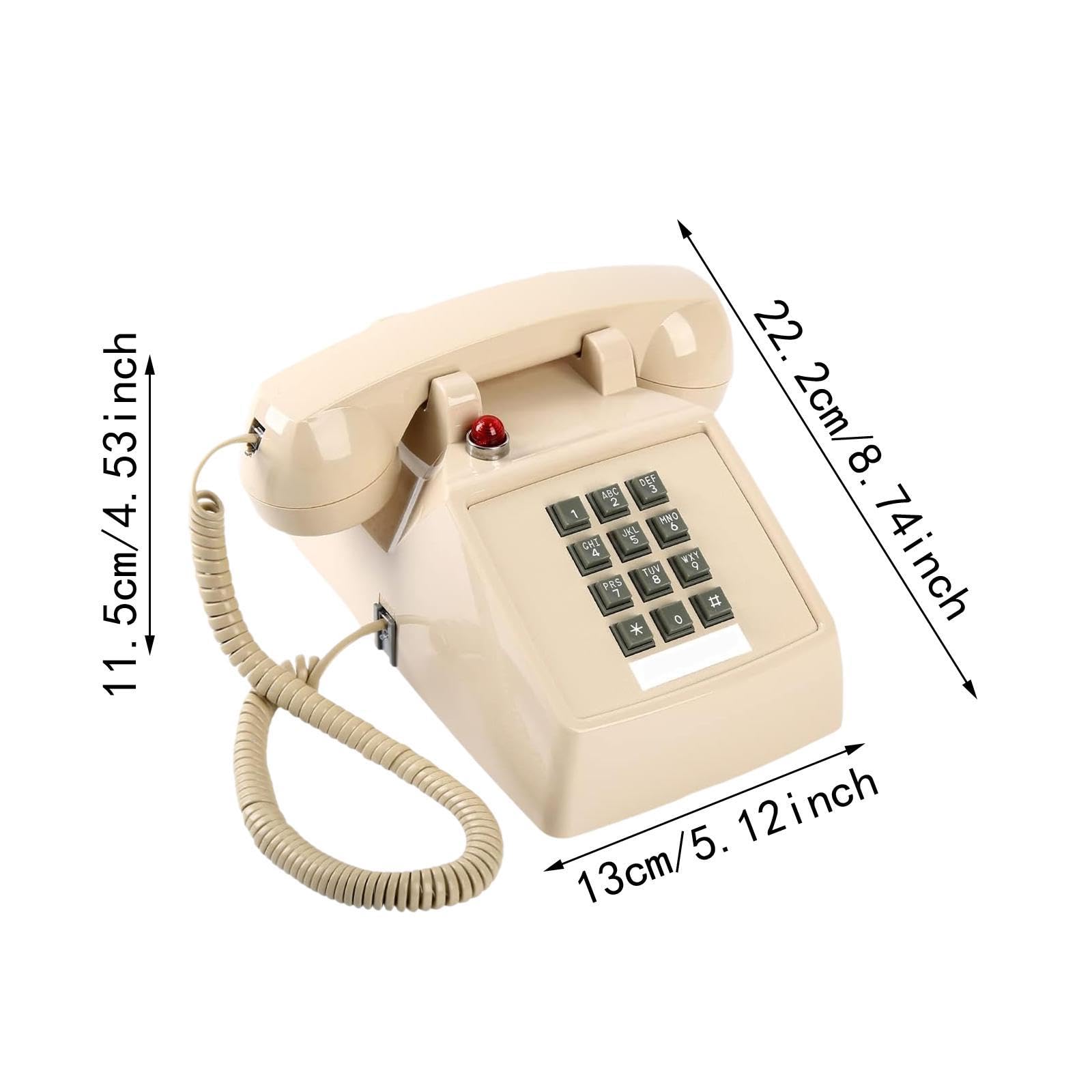 Retro Tischtelefon mit Schnur Und Robustem Metallfuß für Zuhause Und Hotel, 13 X 22,2 X 11,5 cm, Beige