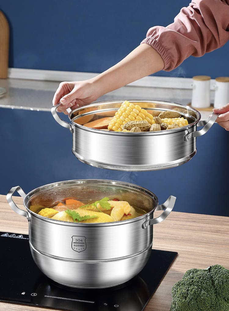 Amazon | 蒸し鍋 蒸し器 四段 多機能 ガラス鍋蓋付 蒸鍋 蒸しもの鍋