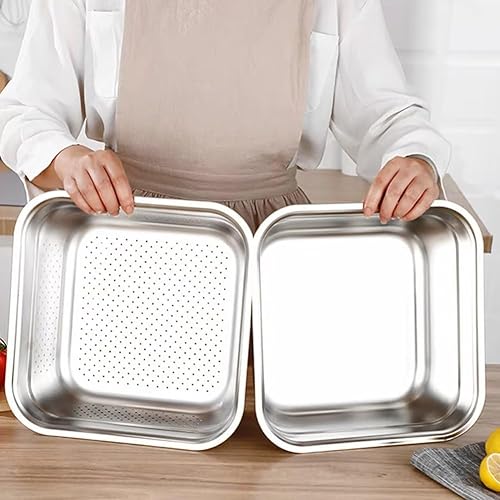 Miniatura 3 de Colador de acero inoxidable, 2 unidades, cesta de escurridor de metal de gran capacidad, para frutas, verduras, escurridor de platos portátil para