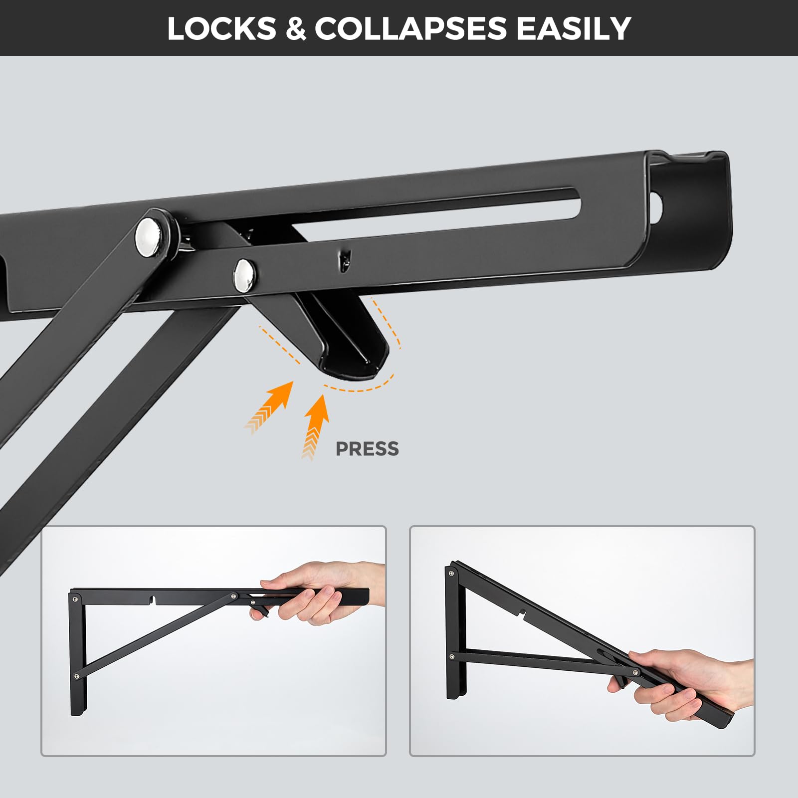 Matte Black Folding Shelf Brackets - 2 Pack -3 Matte Black Folding Shelf Brackets - 2 Pack -3