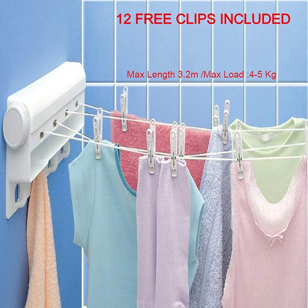 Retractable Clothesline Telescopic Drying Rope - Adjustable Wall Mounted Laundry Line For Balcony Bathroom (Four Ropes)
