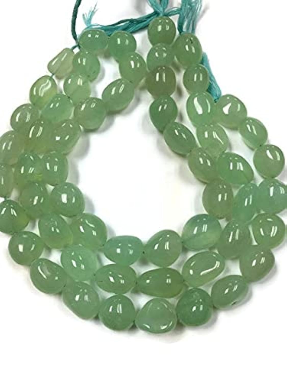 Chalcédoine verte en grands nuggets lisses de 17x22mm, rangée de pierres douces vert clair 14"