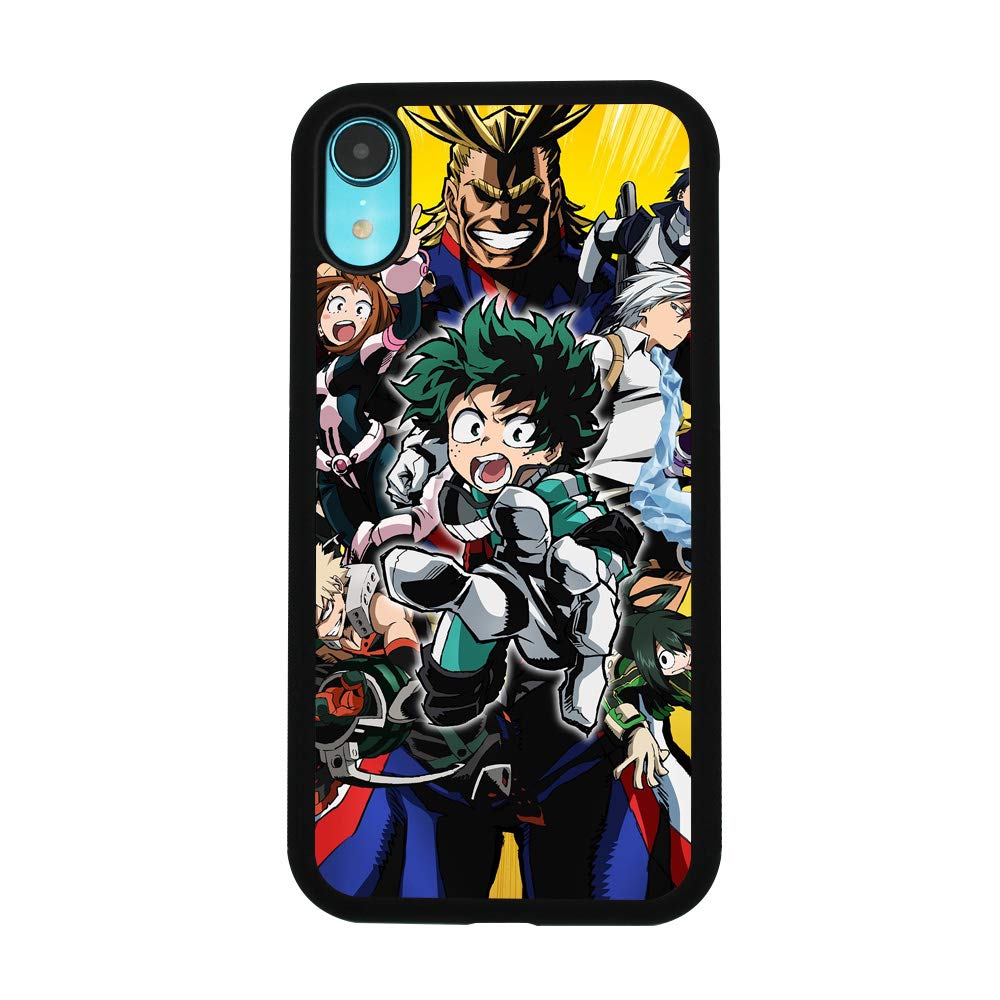 Anime My Hero Academia Theme Case for iPhone XR Comic TPU Silicone Gel Edge + PC Bumper Case Skin Protective Printed Phone Full Protection Cover Black