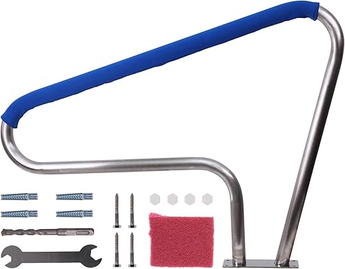 Barandilla de piscina de acero inoxidable 304 de 32 x 23 pulgadas para piscina enterrada con cubierta de agarre azul