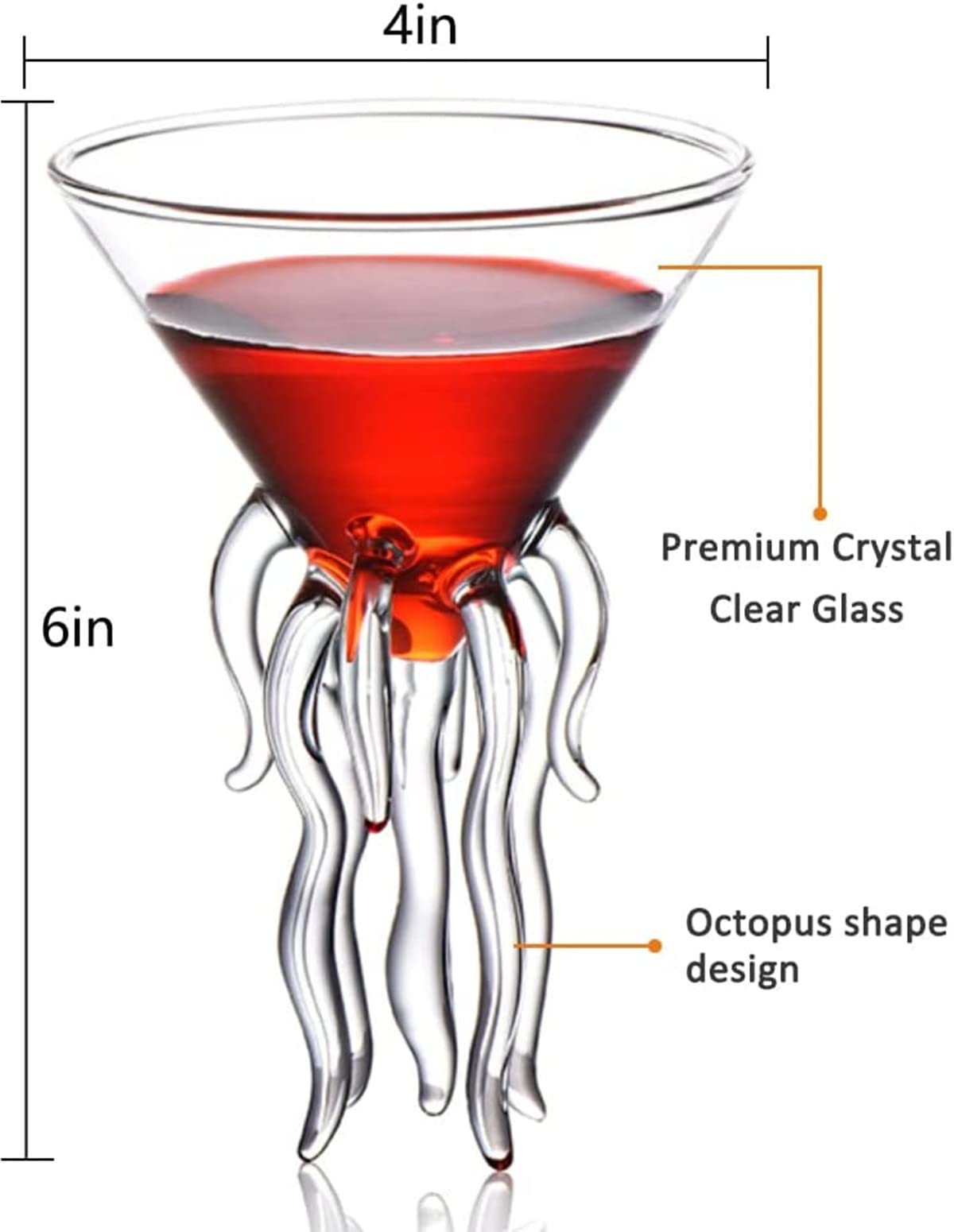 Set di 2 bicchieri creativi da 155 ml, per festa di Octopus, cocktail e cocktail, in cristallo trasparente di alta qualità, per casa, matrimoni e celebrazioni.