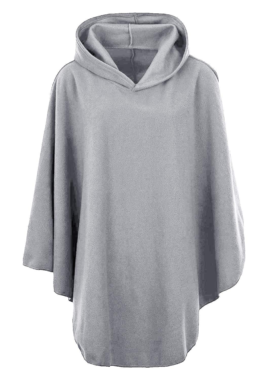 Kk Fashion Lines Women's Grey Fleece Poncho Capes Hooded Anti Pill Fleece Cosy Winter Warm (, One Size)