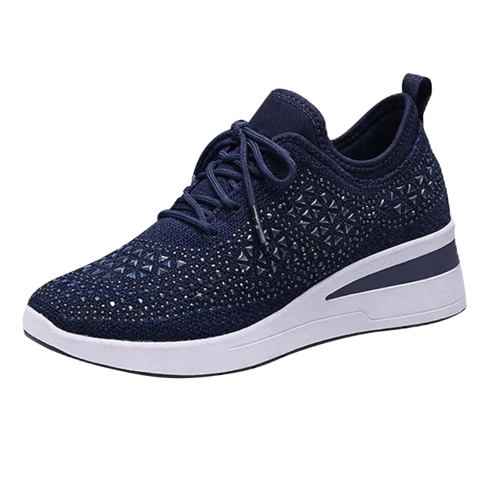 Scarpe da ginnastica da donna con plateau impreziosite con strass e maglia traspirante per abiti casual alla moda, Blu scuro, 40 EU