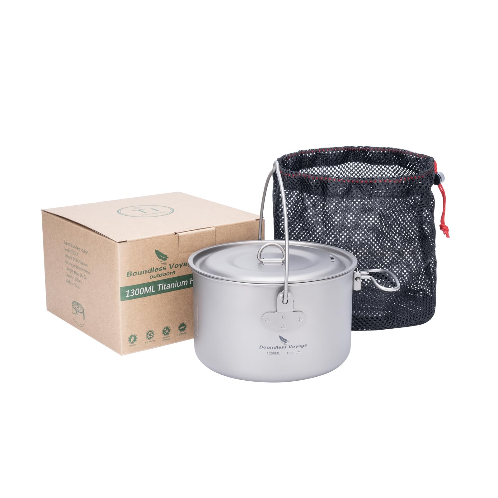 Boundless Voyage Camping Titanium olla colgante con mango plegable Picnic senderismo gran capacidad hervidor de cocina 1.3L 1.95L 2.9L