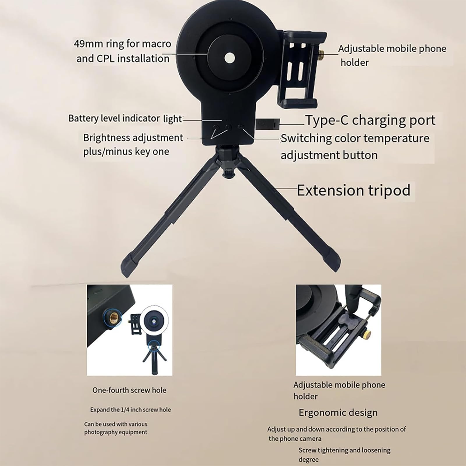 Ringlicht für zahnärztliche Fotografie mit 3 Modi und Farbtemperatur, 2500 K-6000 K, hocheffiziente Oralassistenzlampe für professionelle Fotoqualität