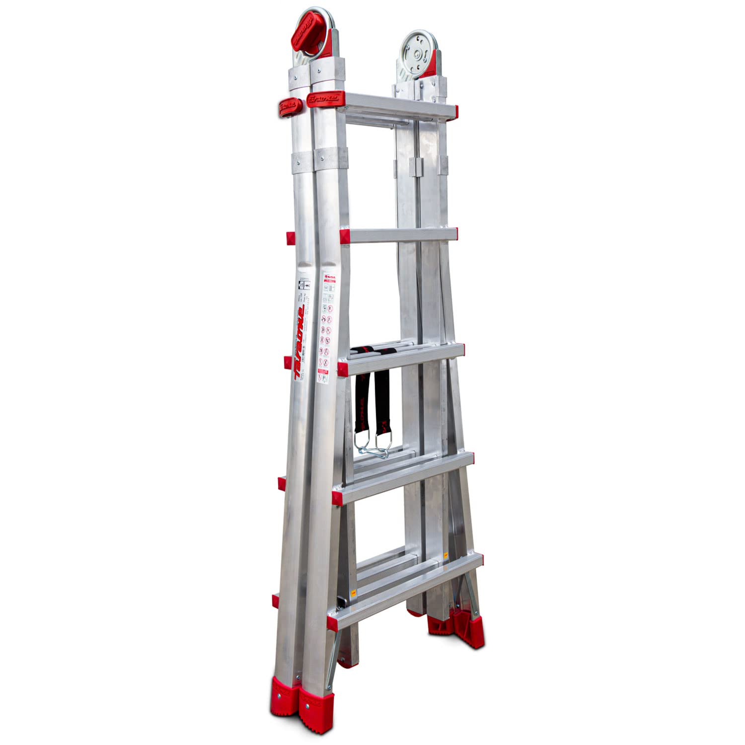 Faraone - TELES.T5, Scala telescopica in alluminio, 158 x 60 x 20 cm, 10 + 10 gradini, multiuso, altezza regolabile, molto resistente e stabile, stabilizzatori inclusi