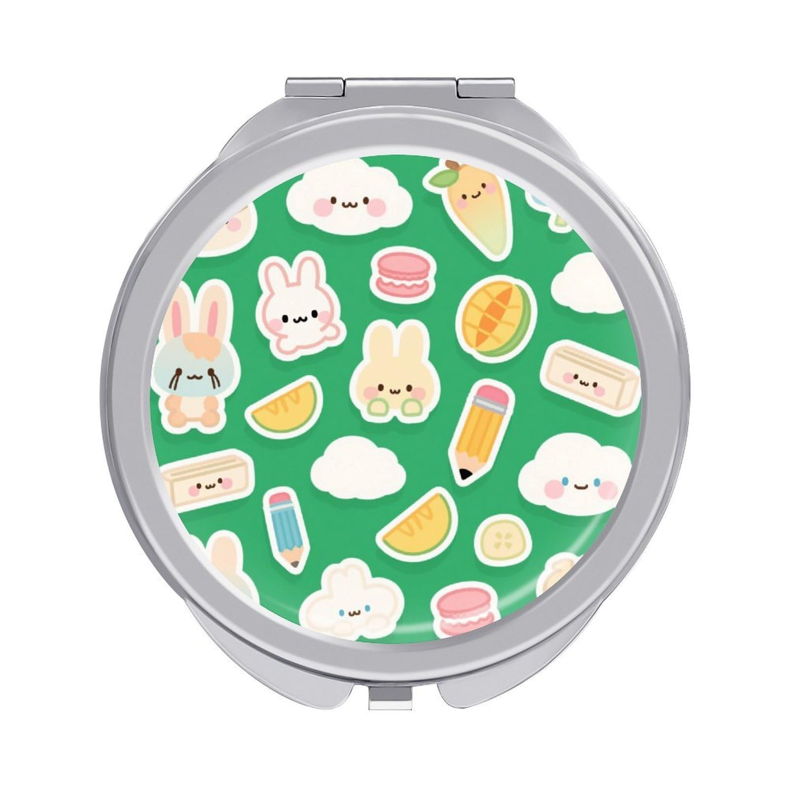 Fekiloot Style Green Bunny Fruit Travel Makeup Mirror Handheld Compact Mirror Portable Pocket Mirror Double-Sided 1X/2X Magnifying For Handbag And Purses