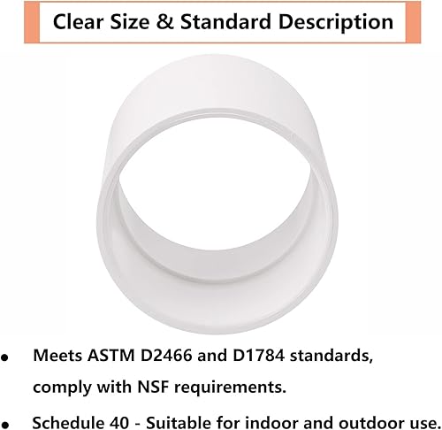 Miniatura 4 de Adaptador de acoplamiento de tubería de PVC de 4 pulgadas, accesorios de tubería (enchufe x enchufe), paquete de contratista, cédula 40, conectores