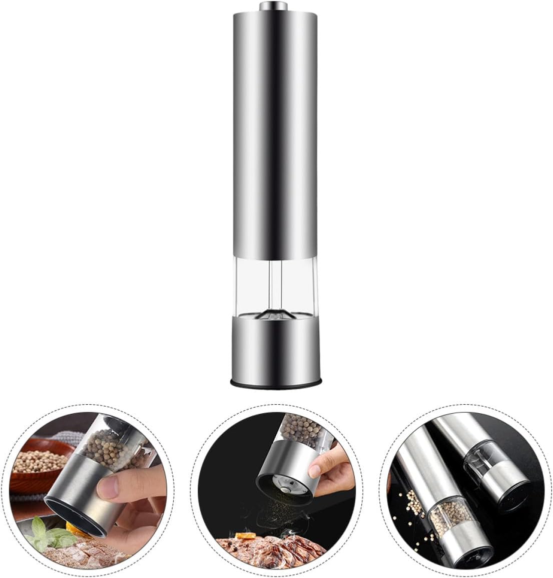 2pcs Stainless Steel Electric Pepper Grinder Set Battery-free Electronic Salt and Pepper Mill Kitchen Spice Grinding Tool Silver