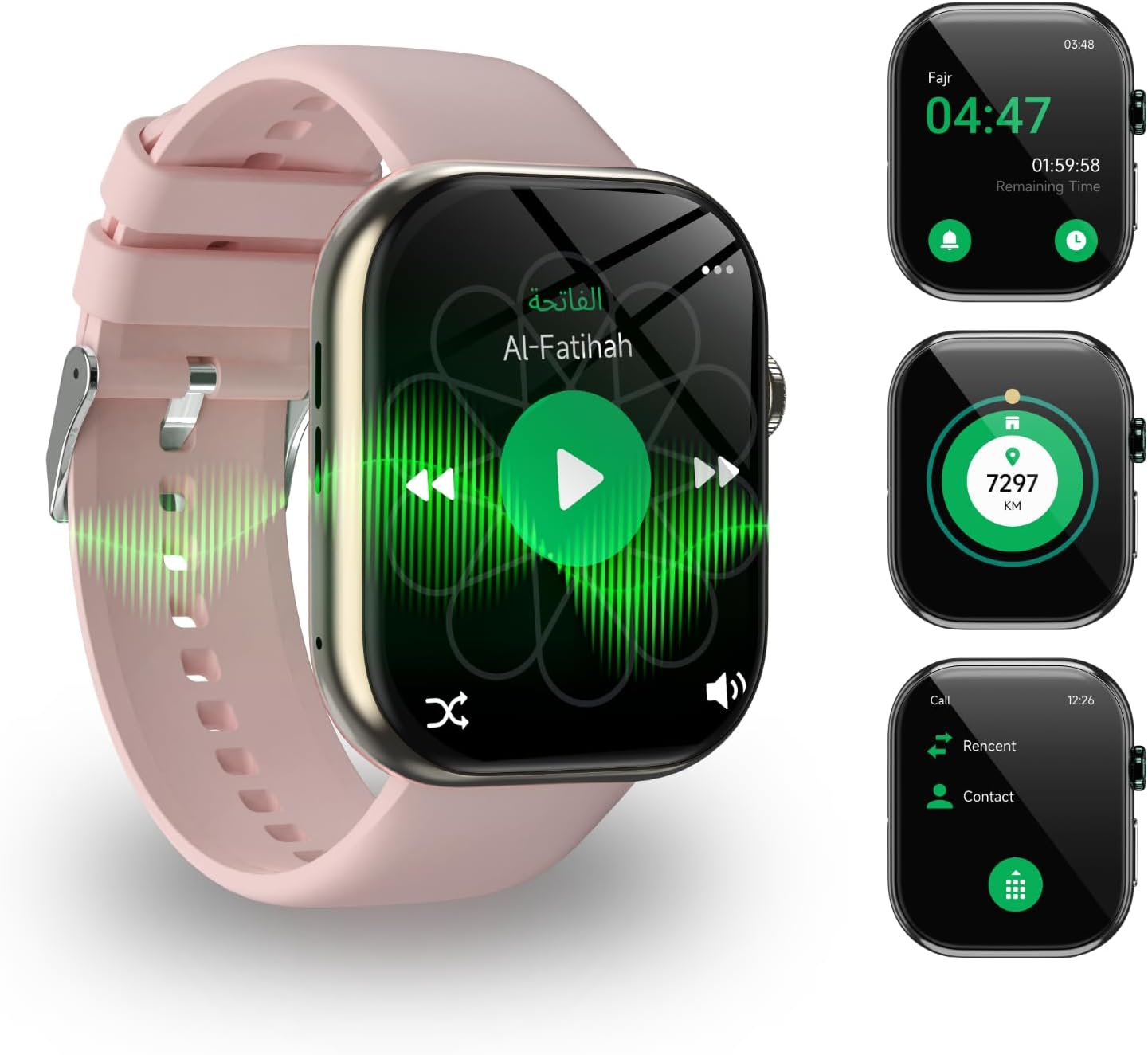 TAQWA KDN Certified Quran Watch for Muslim, 2.02"Big Screen Prayer Watch with Full Quran Recitation, Prayer Times Reminders, Daily Azkar, Hijri Calendar, Health Monitoring, Bluetooth Call, IP68