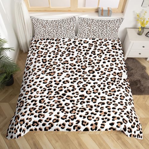 Leopard Print Duvet Cover Africa Cheetah Print Bedding Set for Kids Boys Girls Teens Decor Safari Animal Pattern Comforter Cover White Black Brown Leopard Bed Set 2Pcs Zipper Twin Size (No Comforter)