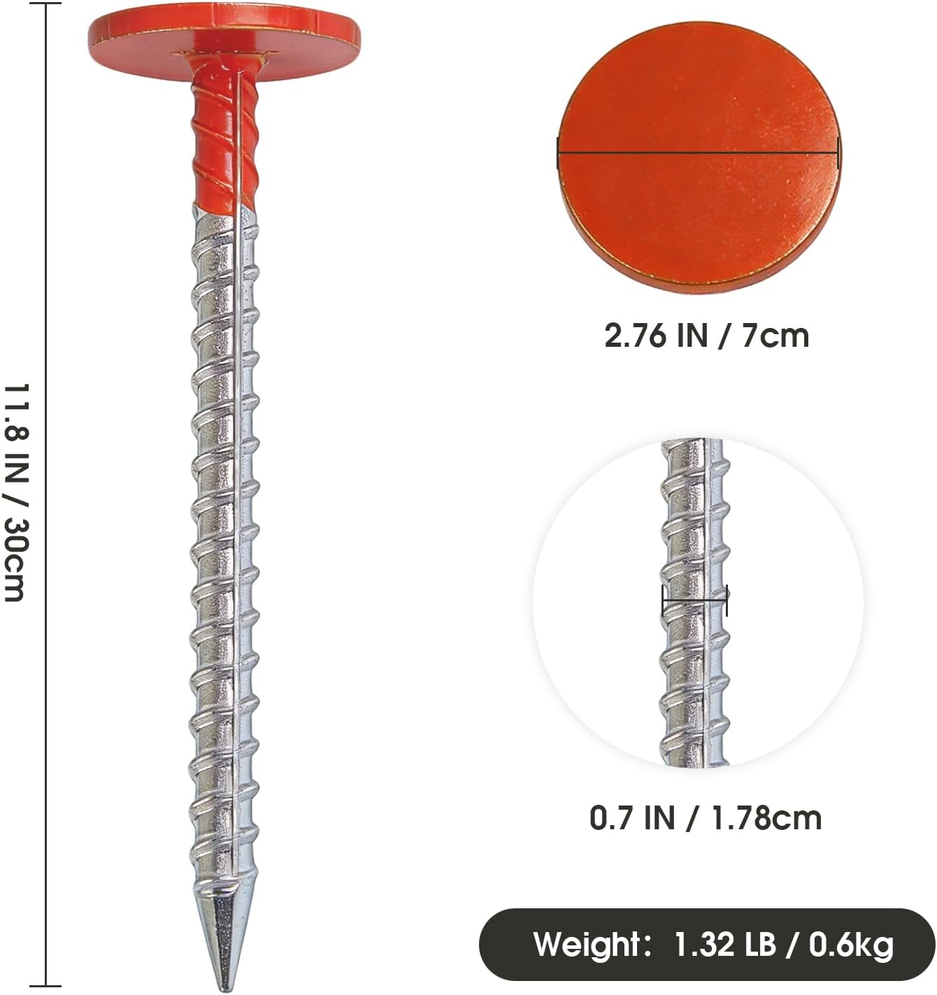6 Pack Heavy Duty Property Line Markers, 12 Inch Galvanized Steel Survey Stakes with High-Visibility Red Head for Boundary Marking, Land Survey, Construction and Garden Projects