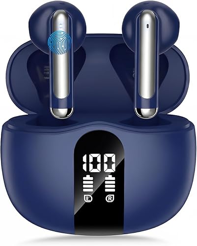 Auriculares inalámbricos, Bluetooth 5.4, estéreo de alta fidelidad, auriculares con reproducción de 50 horas, pantalla LED, llamadas claras, IP7