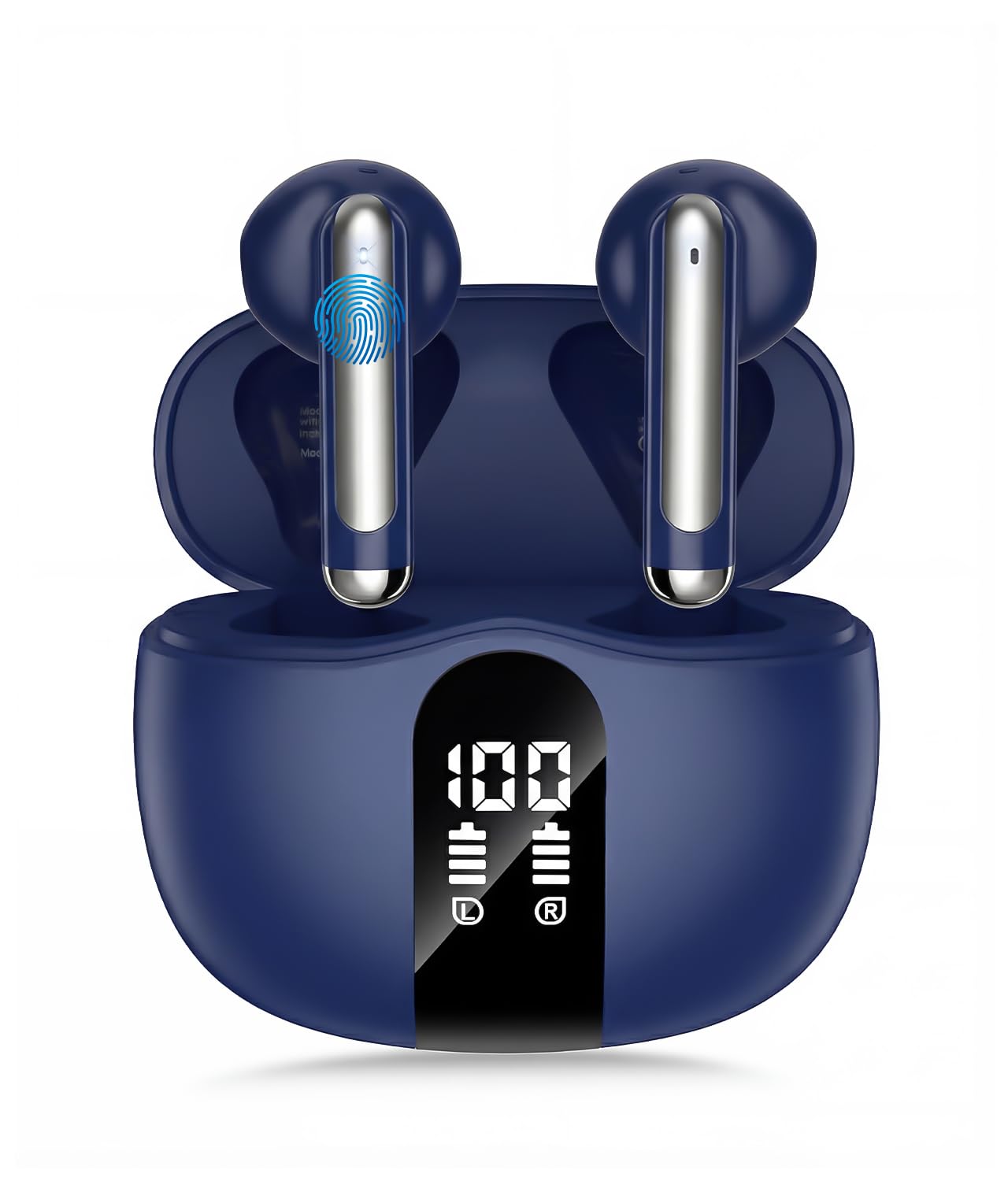 Wireless Earbuds, Bluetooth 5.4 Headphones HiFi Stereo, Ear Buds with 50H Playback, LED Display Wireless Earphones Clear Calls, IP7 Waterproof, Bluetooth Earbuds for Laptop/Phones/Sports, Navy Blue