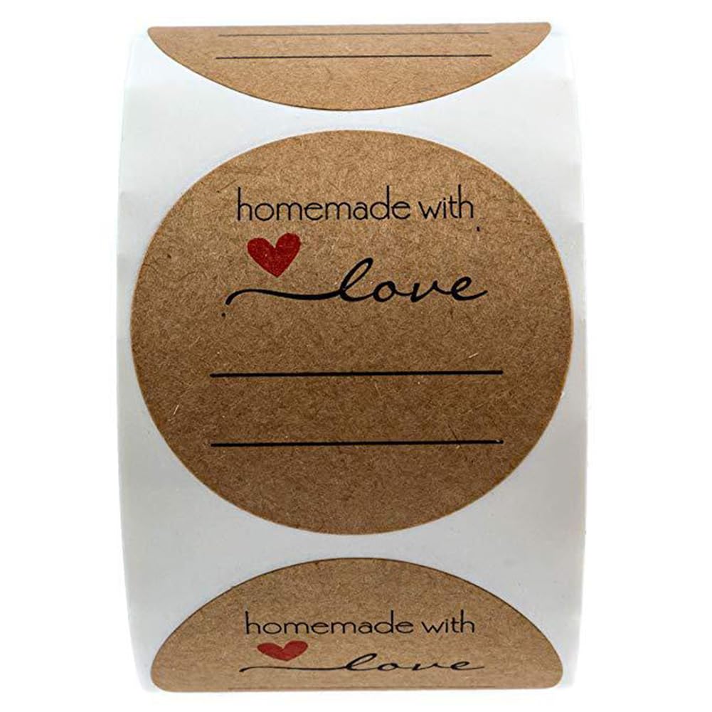 Photo 1 of 1.5 Inch Handmade with Love Stickers,500Pcs Thank You with Love Heart Sticker Baked Stickers Paper Lables Tags for Baking Packaging,Homemade Gift,Envelope Seals,Party Gift Wrap Bag (Brown02)