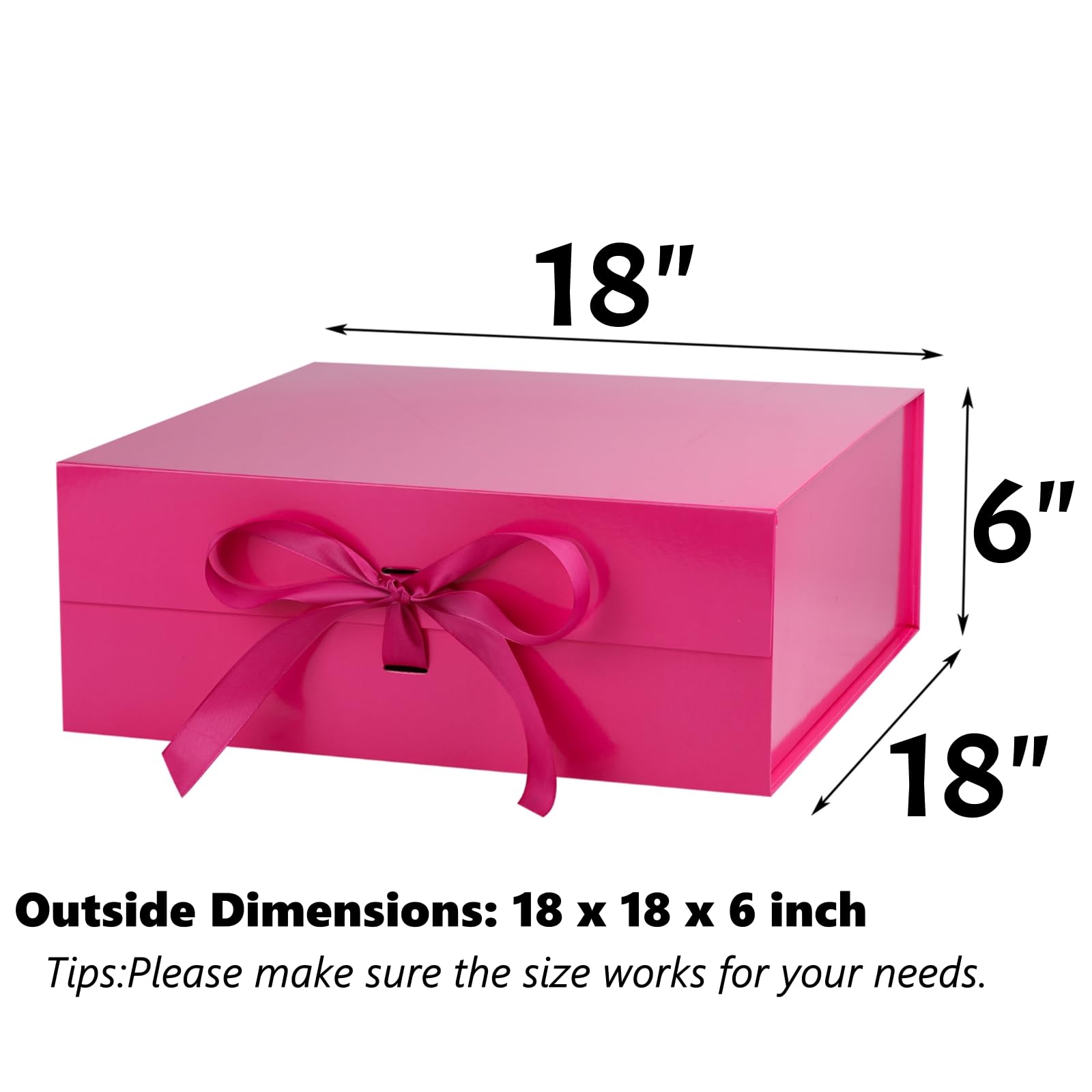 OEMVALATY Boîte cadeau magnétique rose 45,7 x 45,7 x 15,2 cm avec couvercle et ruban pour cadeaux, mariage, Noël, Halloween, anniversaire