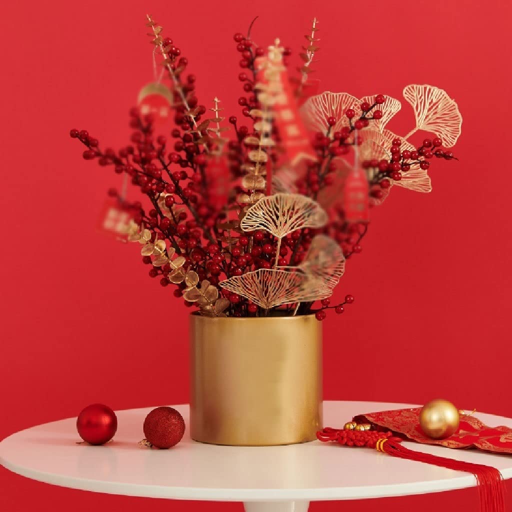Flores Artificiales Falsas de plástico, Conjunto de Flores Artificiales, Acebo, Fruta roja, decoración de Escritorio para Sala de Estar Interior, Plantas en Maceta, Ramo de DEC, A-Q