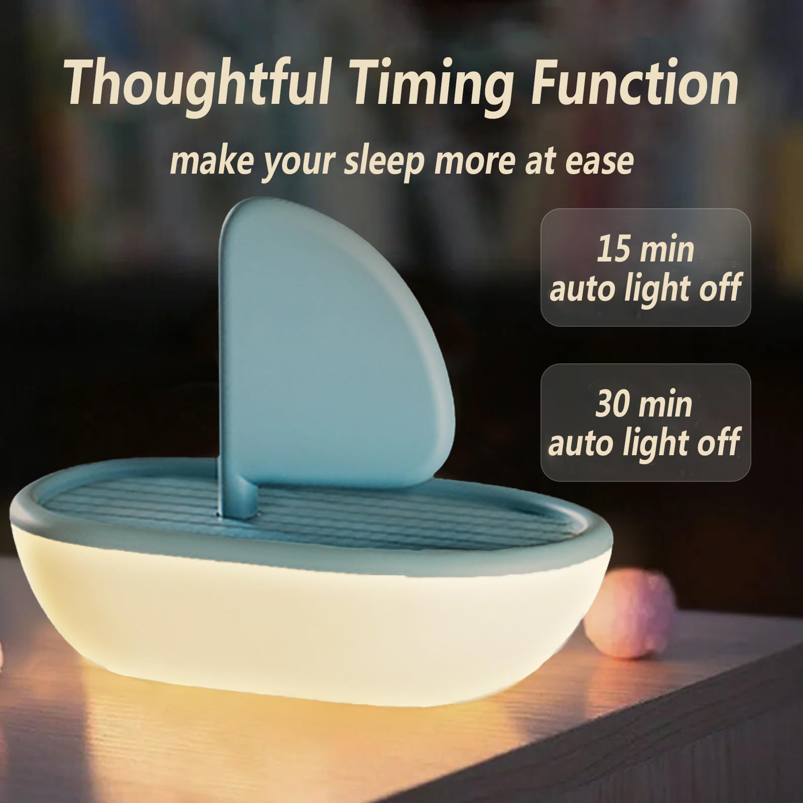 ipalmay Cute Musical Sailing Night Light, USB Rechargeable with Timer, Children's Room Fun Decoration Light - Image 4