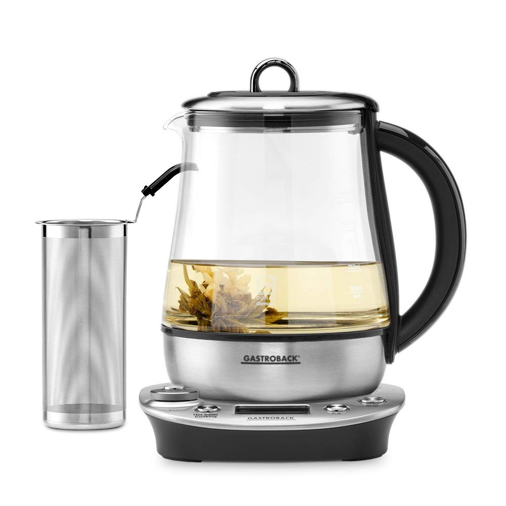 Gastroback 42438 Design Tea and More Advanced Automatischer Teekocher und Wasserkocher, Multifunktionsgarer, Edelstahl/Glas