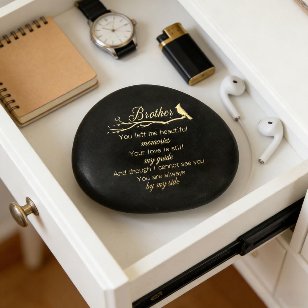 Memorial Stone Loss of Brother Sympathy Gifts for Loss of Brother Memorial Gifts for Loss of Brothers Loved Ones Pebble Bereavement Condolence Cardinal Remembrance Gift Grave Decorations for Cemetery