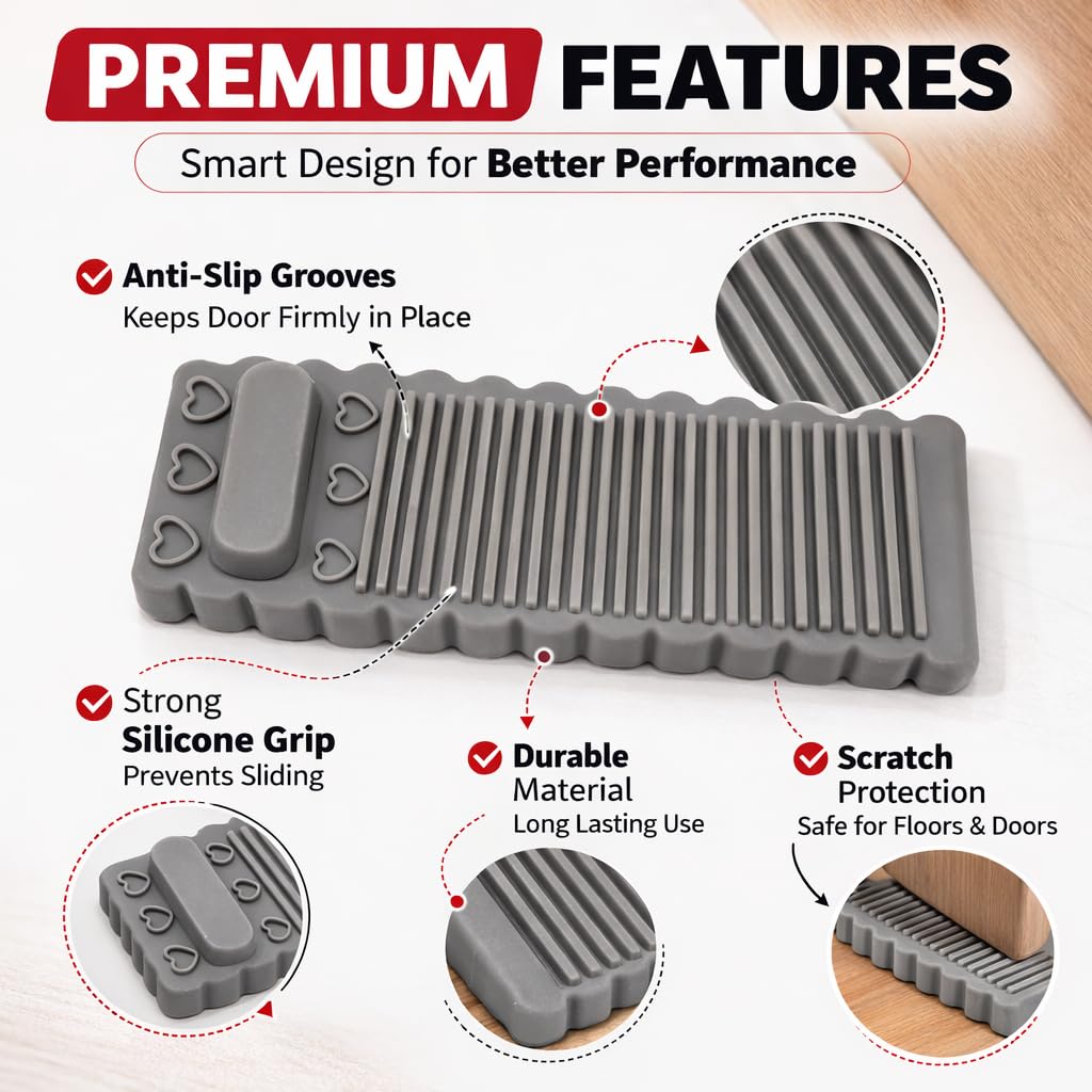 Door Stopper 3pcs Stackable Door Stoppers for Bottom of Door Stoper Bedroom Door Stopper Rubber for Bathroom Home Office Warehouses Classrooms (Grey) — Amazon image 4