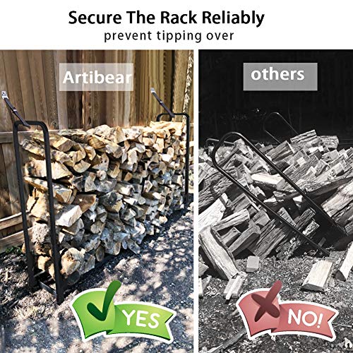 Artibear 4Ft Outdoor Firewood Rack, Upgraded Adjustable Heavy Duty Logs Stand Stacker Holder For Fireplace - Metal Lumber Storage Carrier Organizer, Bright Black #TOP4