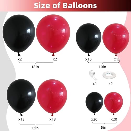 Miniatura 2 de Kit de arco de globos rojo y negro, kit de guirnalda de globos negro y rojo, globos de látex rojo negro de diferentes tamaños de 1812105 pulgadas