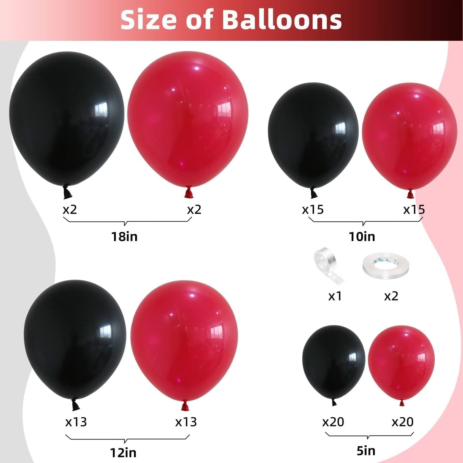 Luftballon Girlande Rot Schwarz, 100 Stück Schwarz Rot Ballon Girlande mit Rot Schwarz Luftballons für Schwarz Rot Themenparty Dekoration, Geburtstag Hochzeit Valentinstag Jubiläum Babyparty Deko