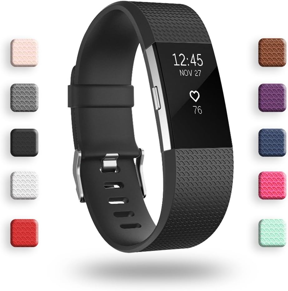 POY Replacement Bands Compatible for Fitbit Charge 2, Classic & Special Edition Sport Wristbands, Large Black, 1PC