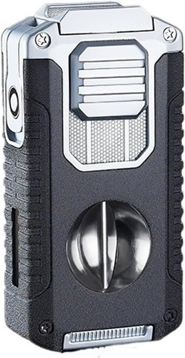Multifunctional and Convenient 5 in 1 Torch Lighter with V-Cutter, Hole Punch Holder, can be Given as a Gift to Your Boyfriend (Fuel not Included)(Black)