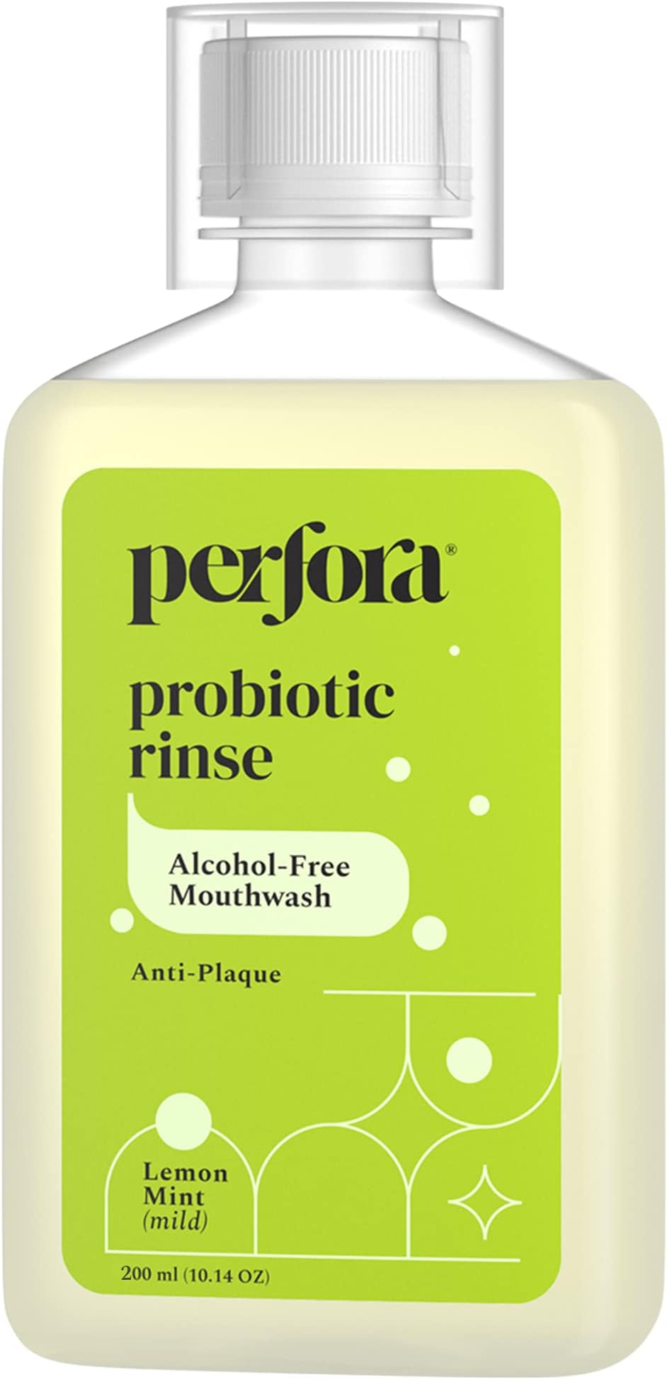Perfora Lemon Mint Mouth Wash | Mouth Freshener with Probiotics, Hyaluronic Acid, & Vitamin C | No Artificial Flavors & Colors | Alcohol Free | Suitable for Men, Women, Children | Pack of 1 (200ml)