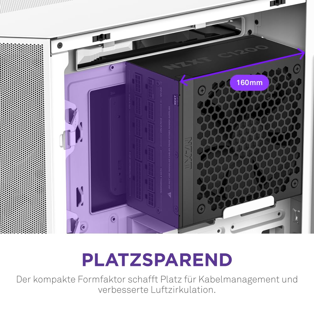 NZXT C1200 Gold ATX 3.1 - Vollständig modulares, geräuscharmes PC-Gaming-Netzteil - 1200 Watt - 80 Plus Gold - 12V-2x6-Anschluss - Zero Fan-Modus - 100% japanische Kondensatoren - Schwarz