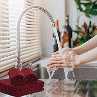 Vista 4 de Paños de cocina de rizo de algodón, paquete de 12 paños de limpieza suaves y absorbentes, paños de cocina pequeños de 12 x 12 pulgadas (rojo)