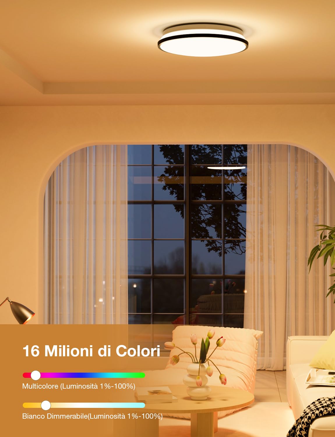Lepro T1 AI Plafoniera LED Smart, 1800LM 24W IP44 Impermeabile | Progettista Illuminazione AI Personalizzato, Funziona con Alexa/Google Assistant, Connessione Wi-Fi/Bluetooth, Sync Musicale