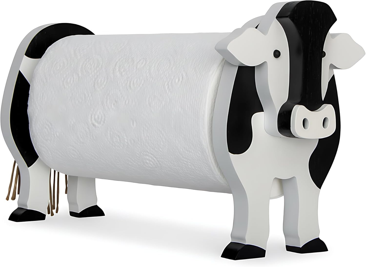 Funny Farmhouse Paper Towel Holder - Cow Wooden Holder with Adjustable Rods, Rustic Decor for Kitchen, Living Room and Bathroom